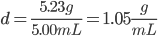 formula for density example with 5ml fluid and mass 5.23g